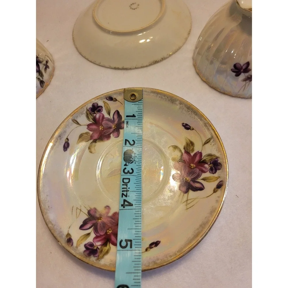 Vtg‎ Lusterware Tea Cup Saucer Set Purple Floral Gold Trim Porcelain Japan 2pc